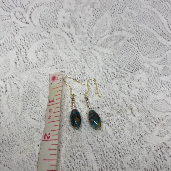 Gold over sterling silver hooks millefiori murano art glass earrings boho - Picture 5 of 5